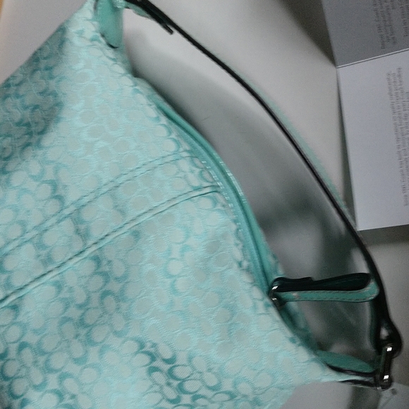 NWT@$128 PRICE REDUCED HB COACH SIGNATURE Aqua MiniBag w LEATHERstrap - Picture 3 of 11